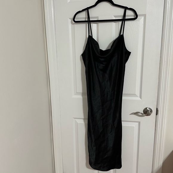 BEBE: LBD Satin Bodycon Cowl Neck Slip Dress - Picture 8 of 15